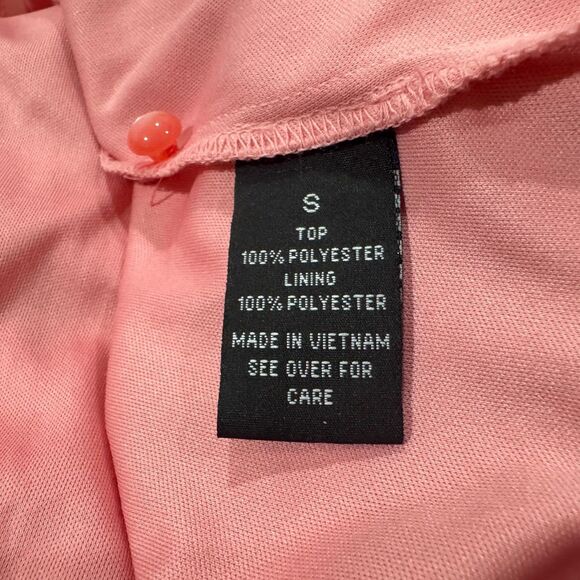 BCX Halter Top Sz S Round Neckline Zig Zag Print Coral Beige Pink Lined Button - Picture 6 of 7